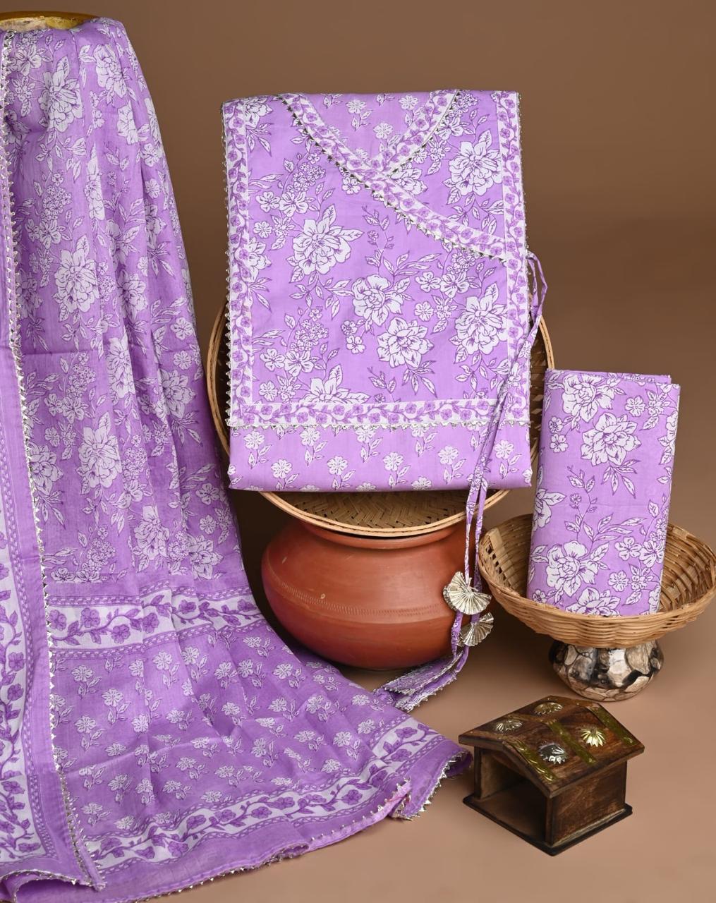 Angrakha kurti with gota patti and zari work cotton suit set