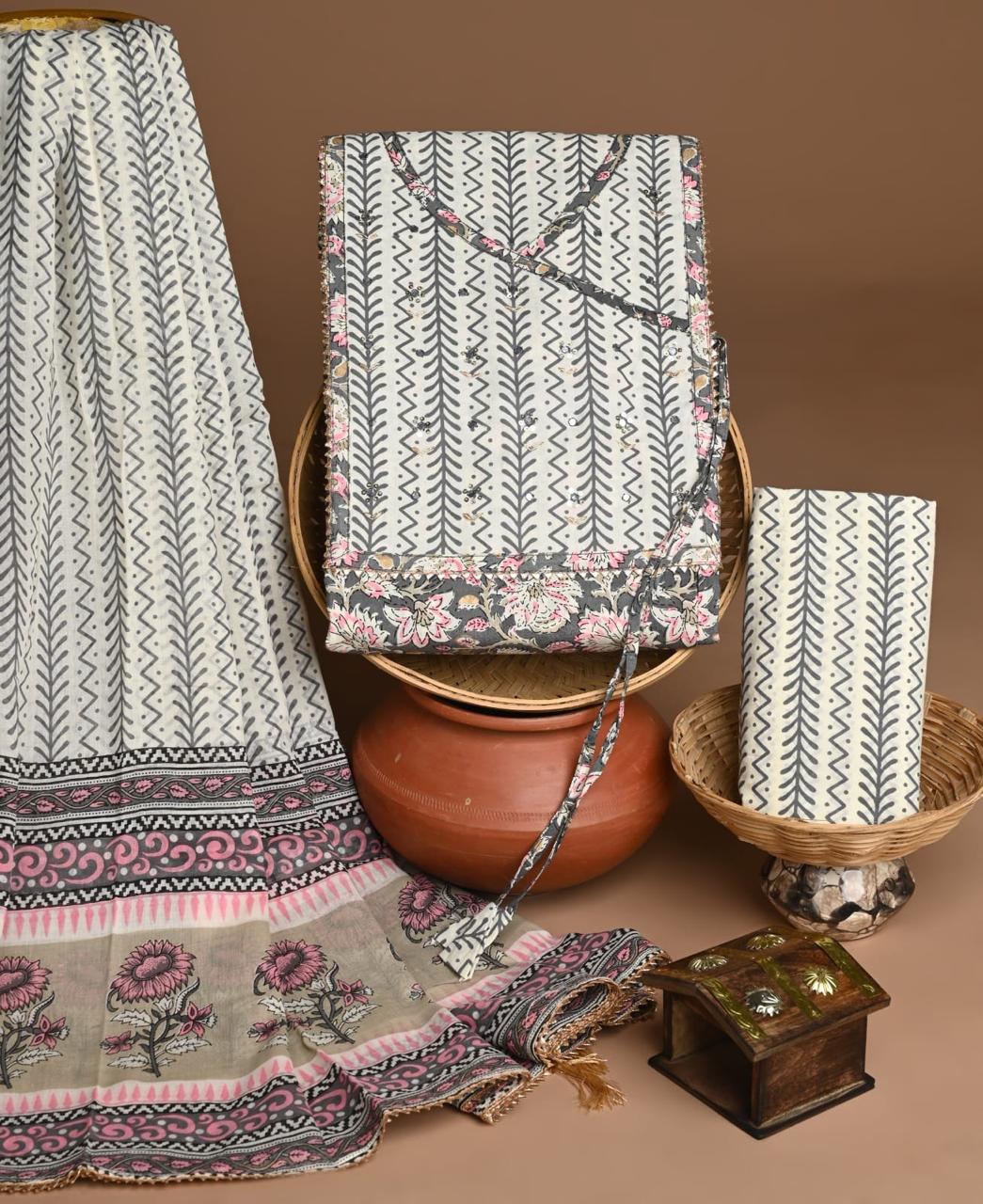 Angrakha kurti with gota patti and zari work cotton suit set