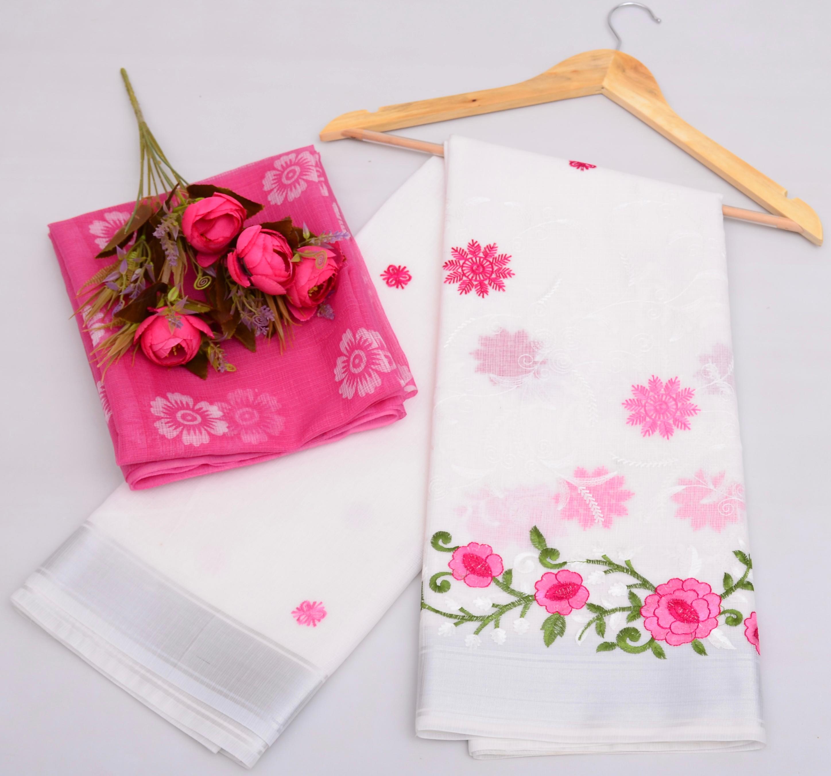 Ghoomar- White Kota Doria Embroidery Work Saree