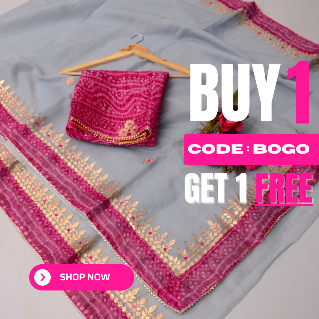 Taruni-Grey Kota Doria Gota Patti Saree