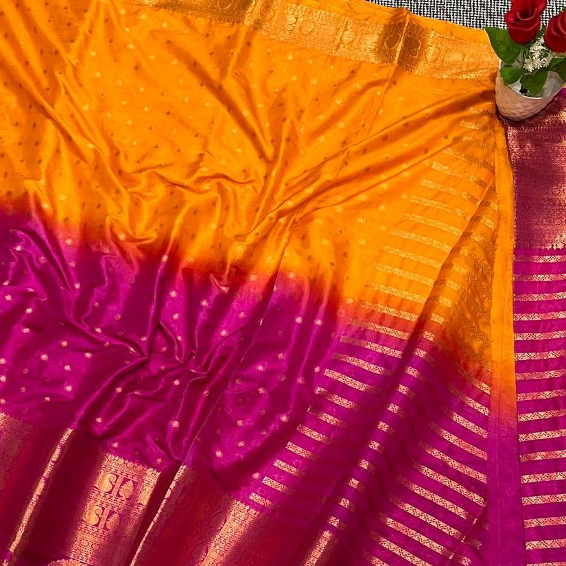 Pink Orange Banarasi Buti work Semi Silk Saree