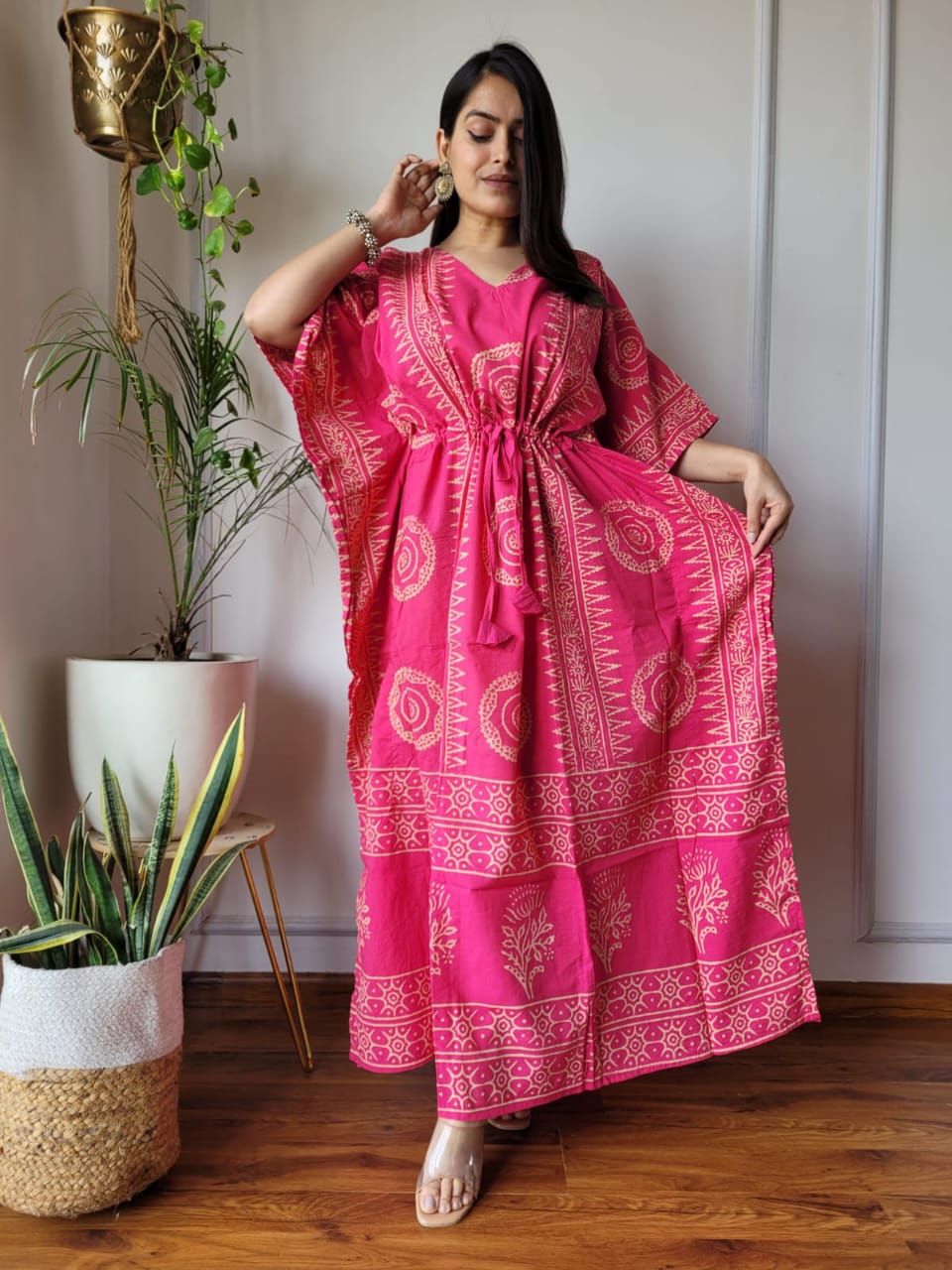Dark Pink Color Cotton Kaftan