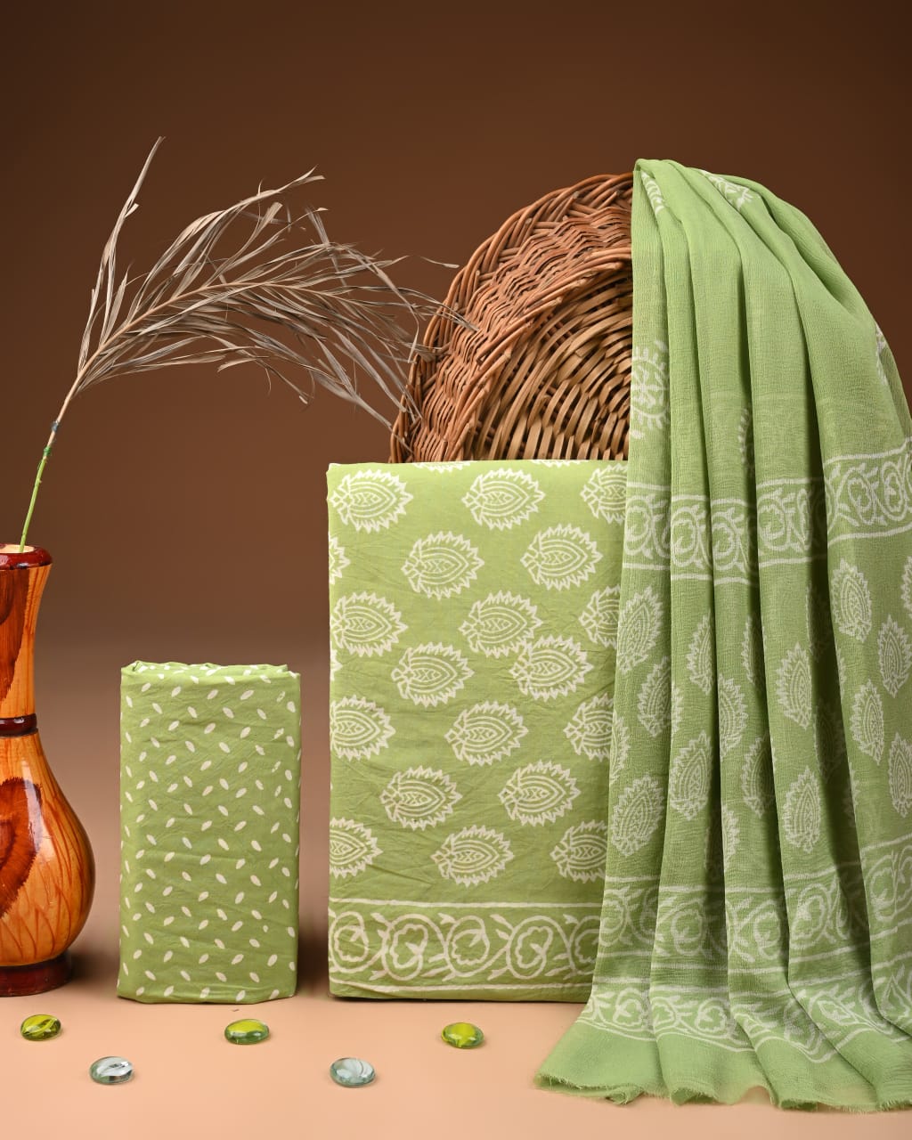 Green Indigo Hand block Print Cotton Suit