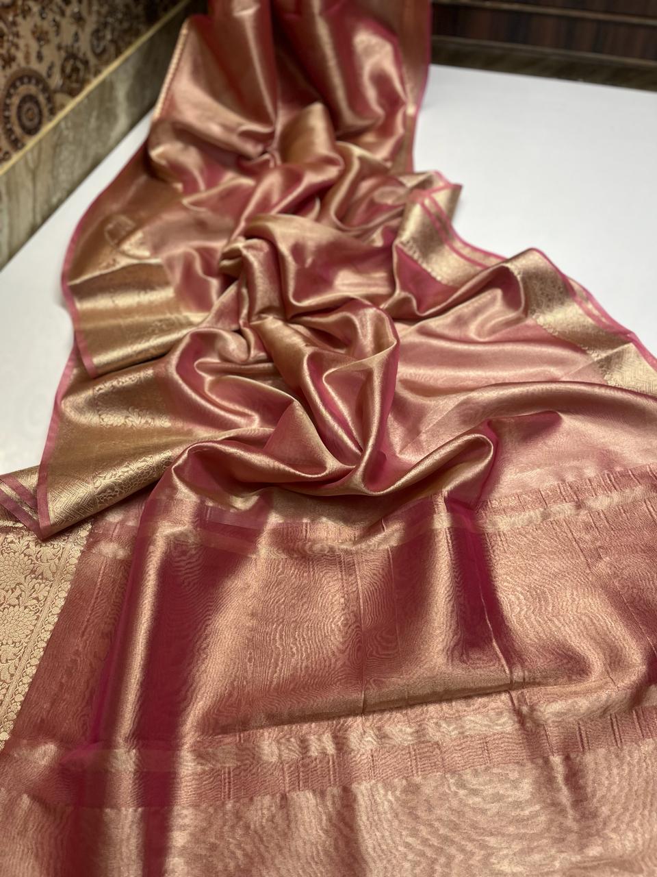 Rose gold soft tissue saree