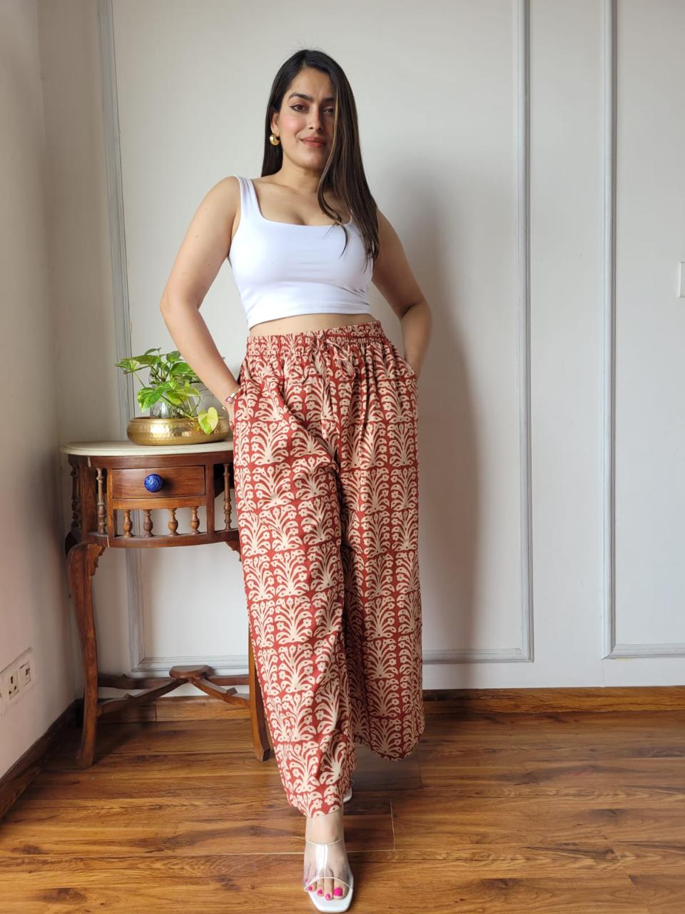 Red Bagru Hand Block Printed Cotton Palazzo