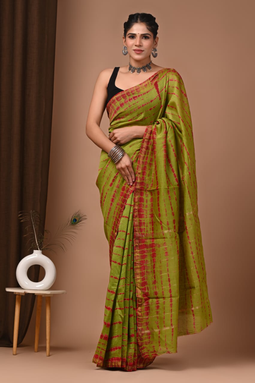 Green Colour Chanderi Hand Block Printed Saree