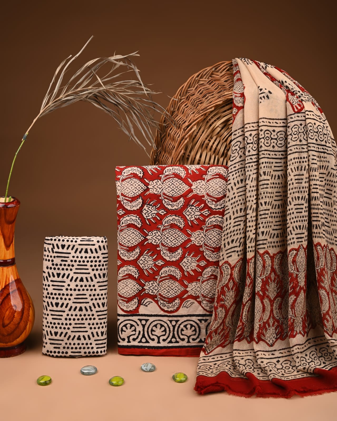 Red Indigo Hand block Print Cotton Suit