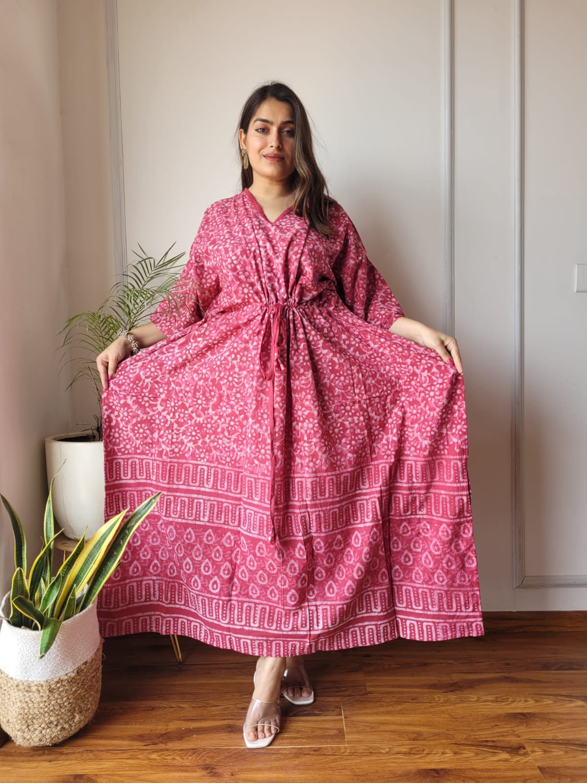 Printed Red Color Cotton Kaftan
