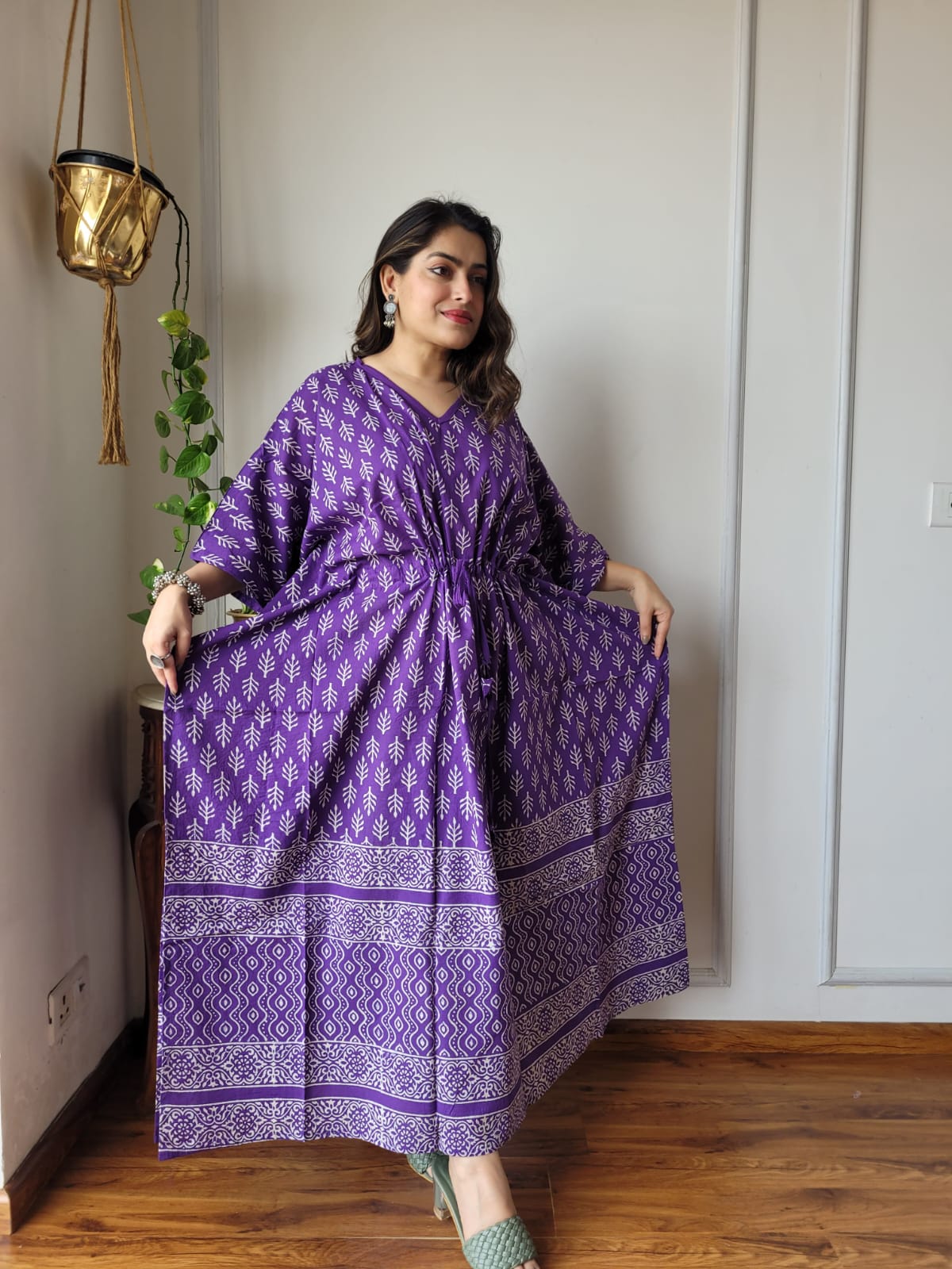 Printed purple Color Cotton Kaftan