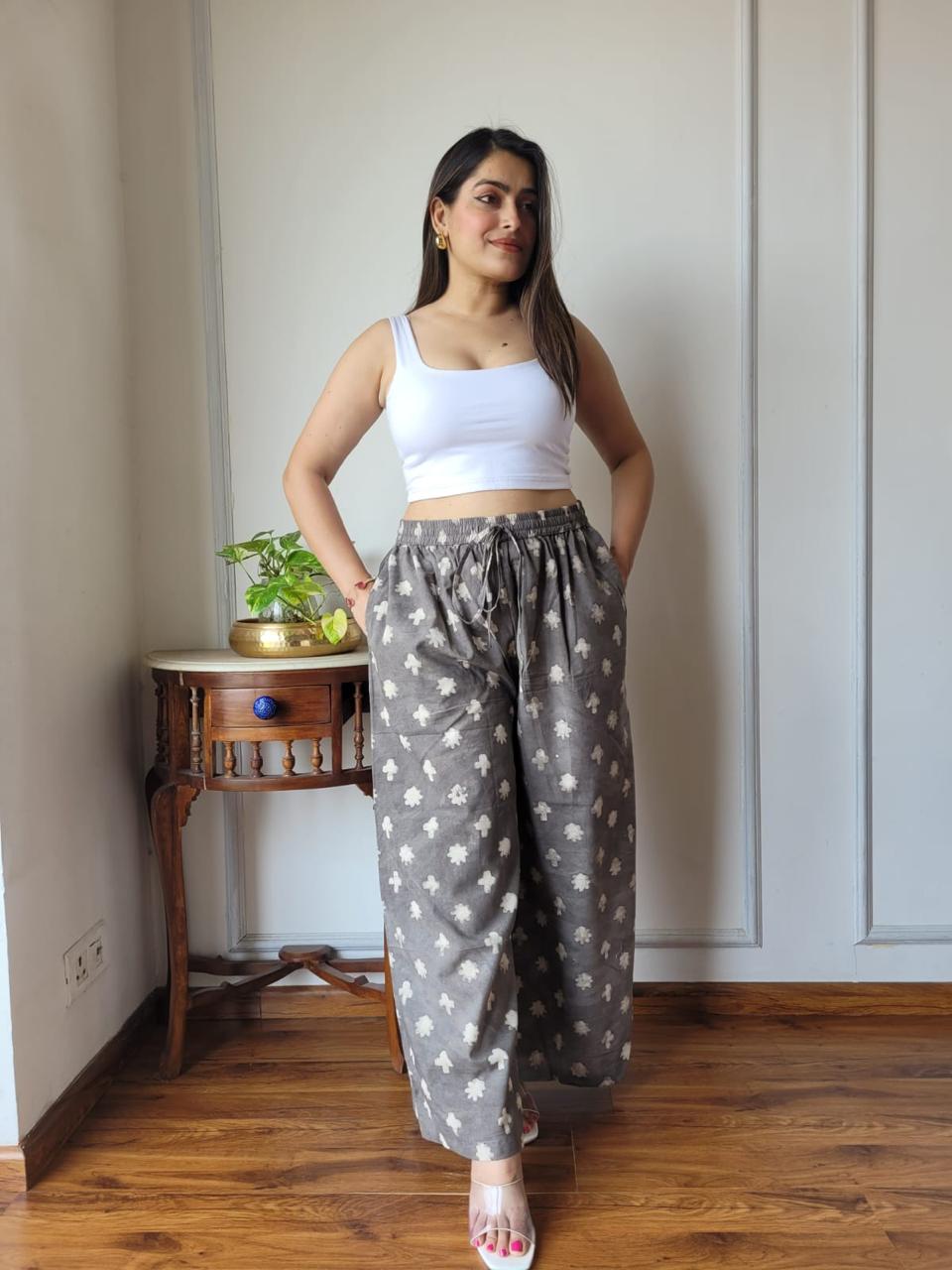 Dark Gray Bagru Hand Block Printed Cotton Palazzo