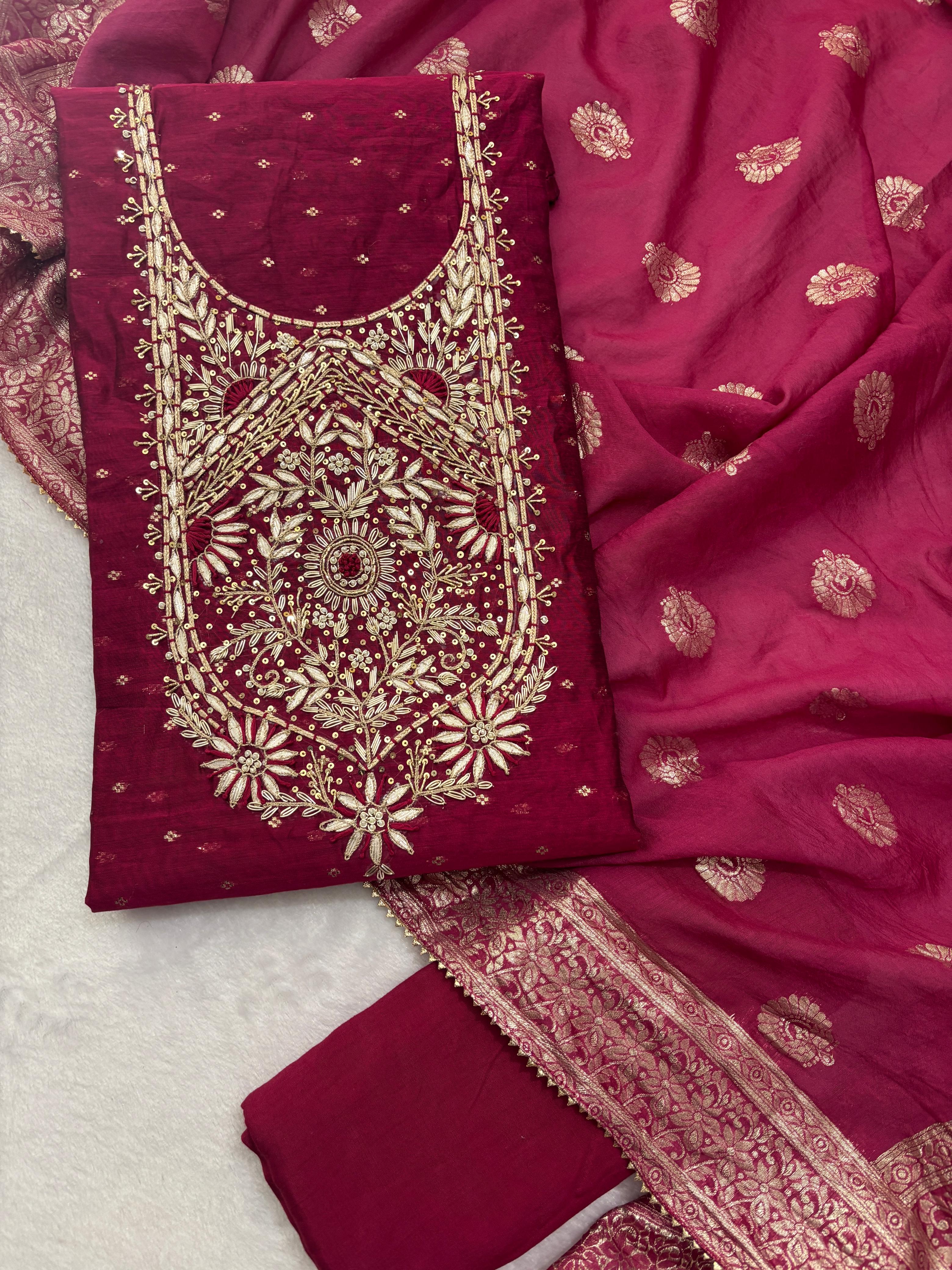 Beautiful Maroon Color Gota Patti Suit