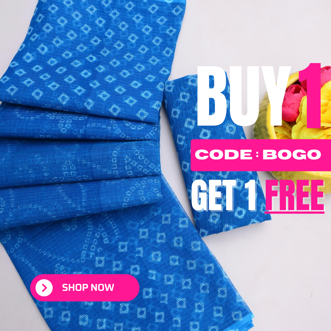 Rekhadevi- Blue Kota Doria Leheriya Bandhej Saree