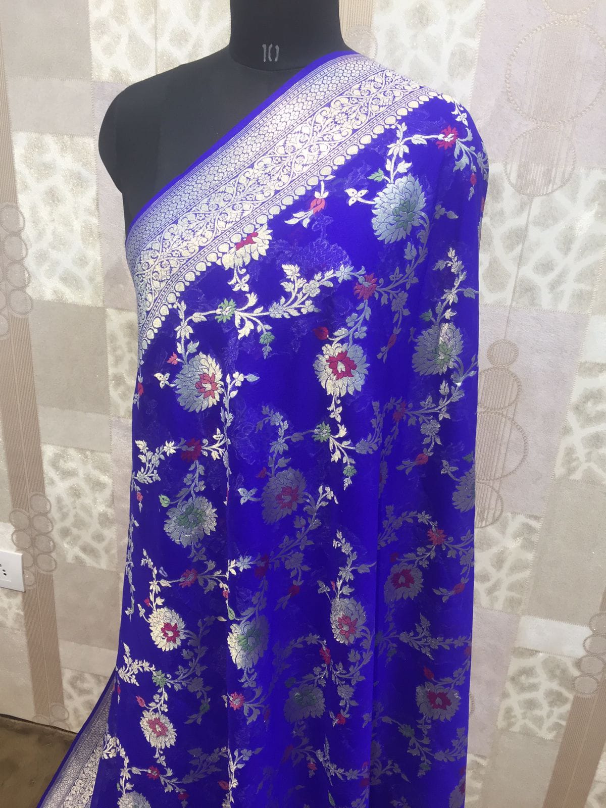 Cobalt Blue Floral Jaal Banarasi Saree