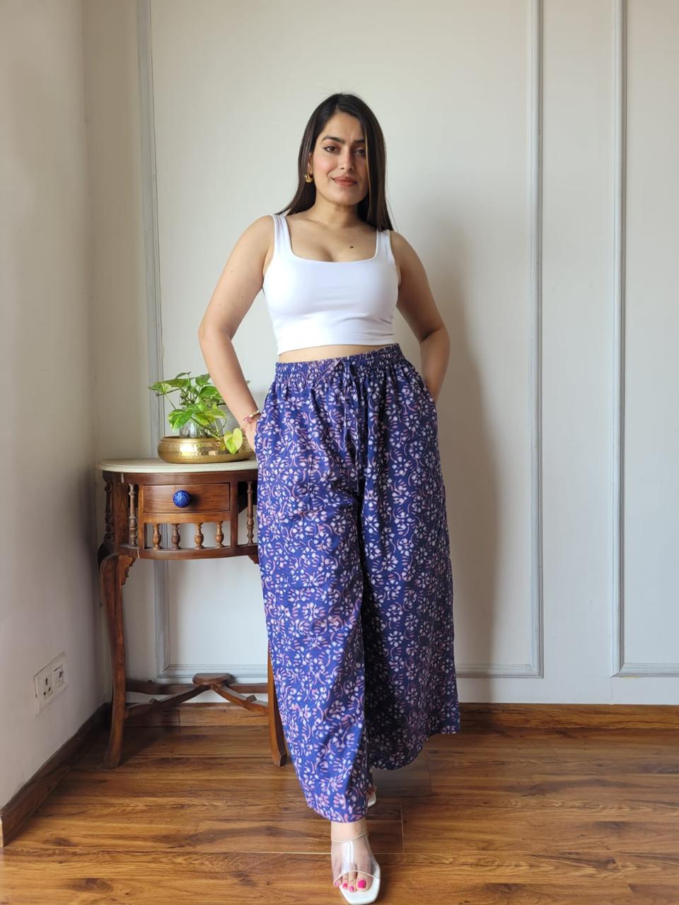 Jamuni Colour Bagru Hand Block Printed Cotton Palazzo