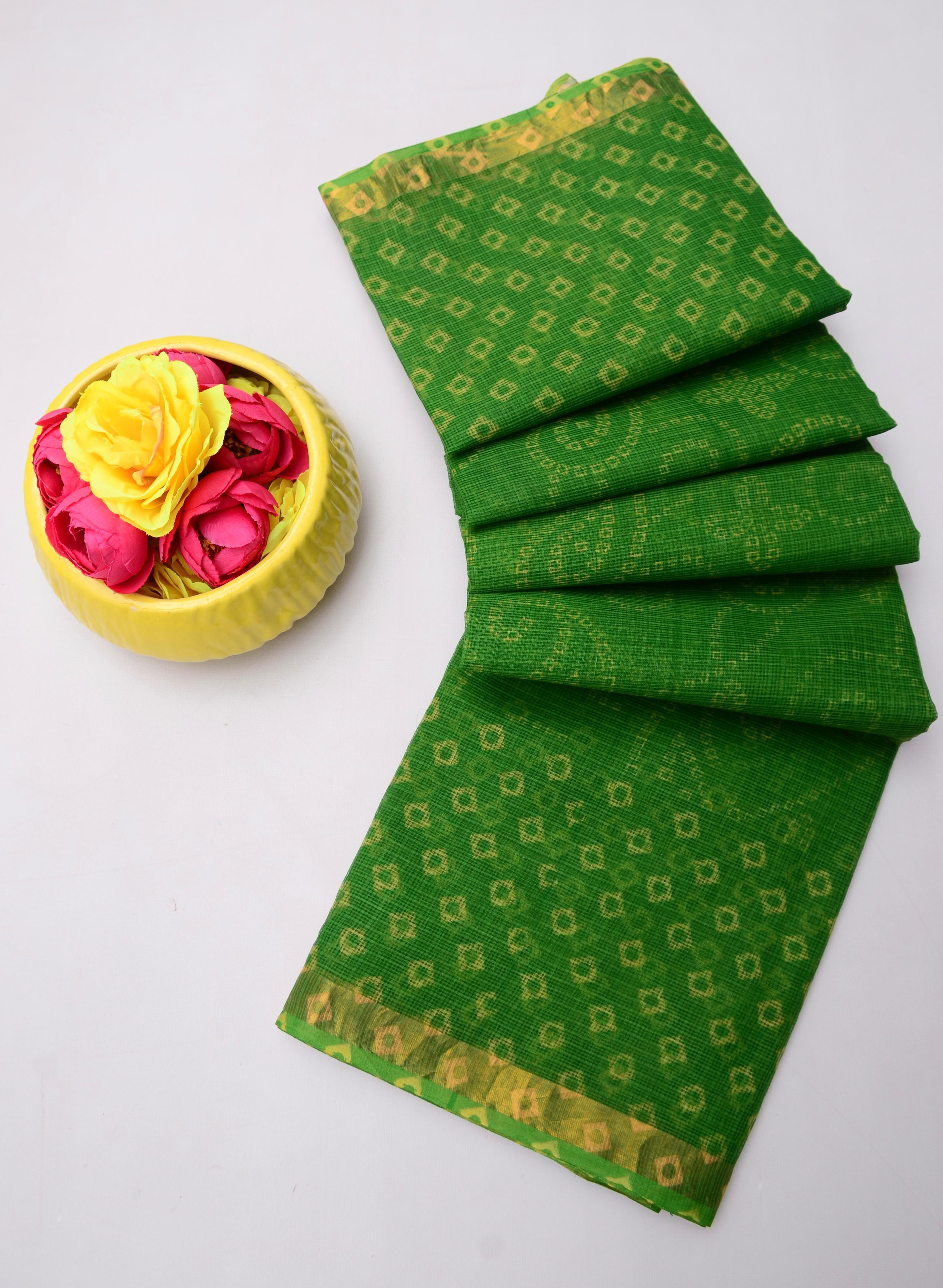 Kalavati- Green Kota Doria Leheriya Bandhej Saree