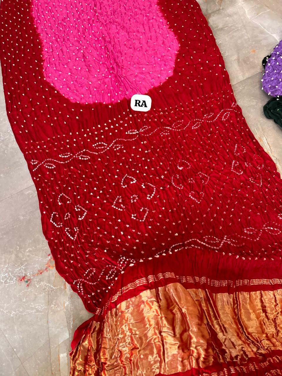 Tarini Red & Pink Bandhej Silk Saree