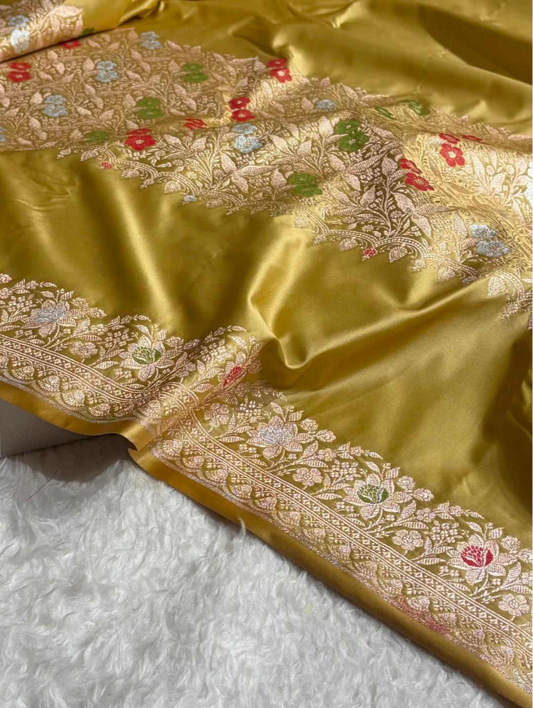 Royal Banarasee Meenakari Silk Saree with Centre Design work