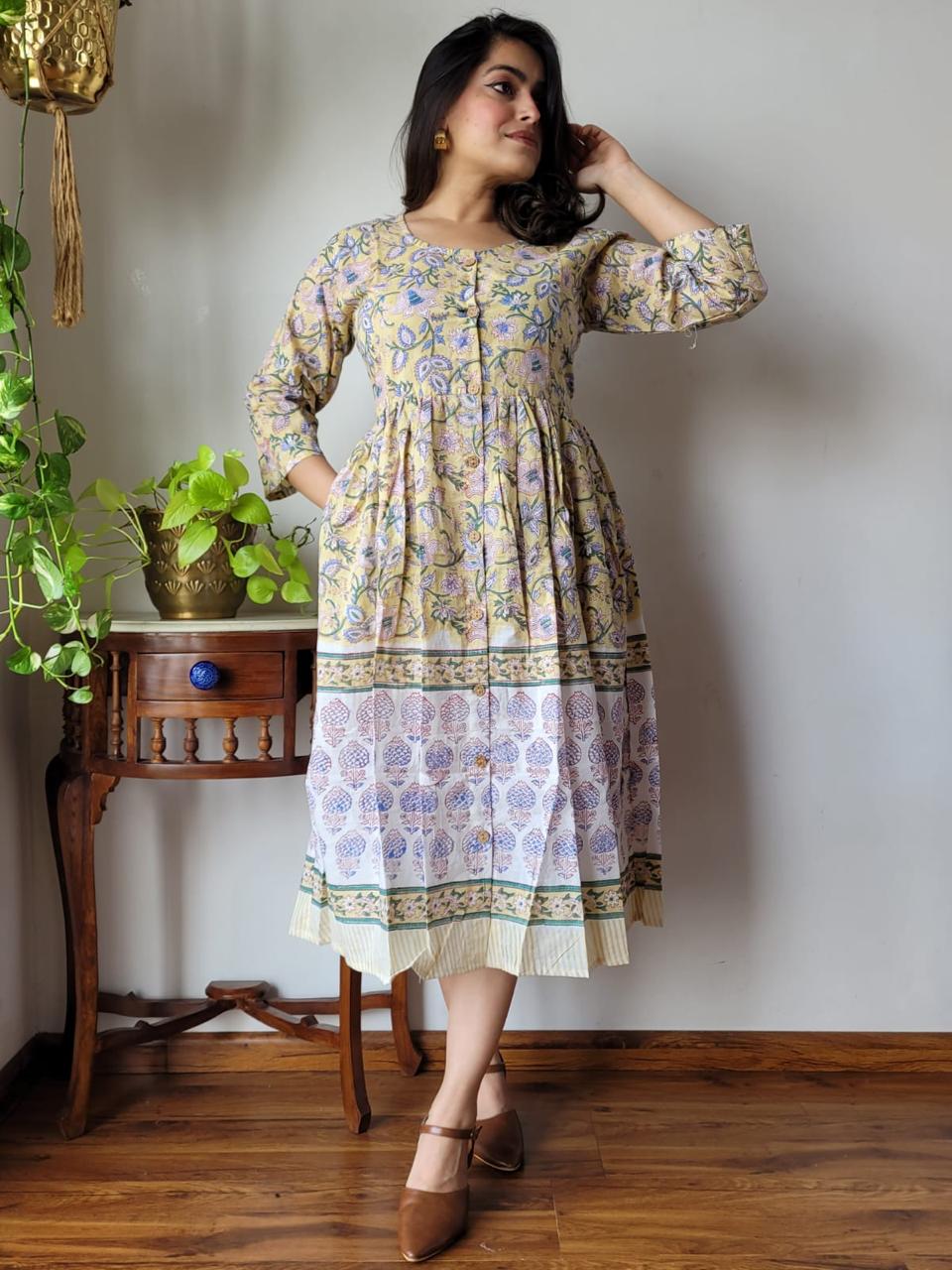 Office dress for women bagru print cotton fabric 