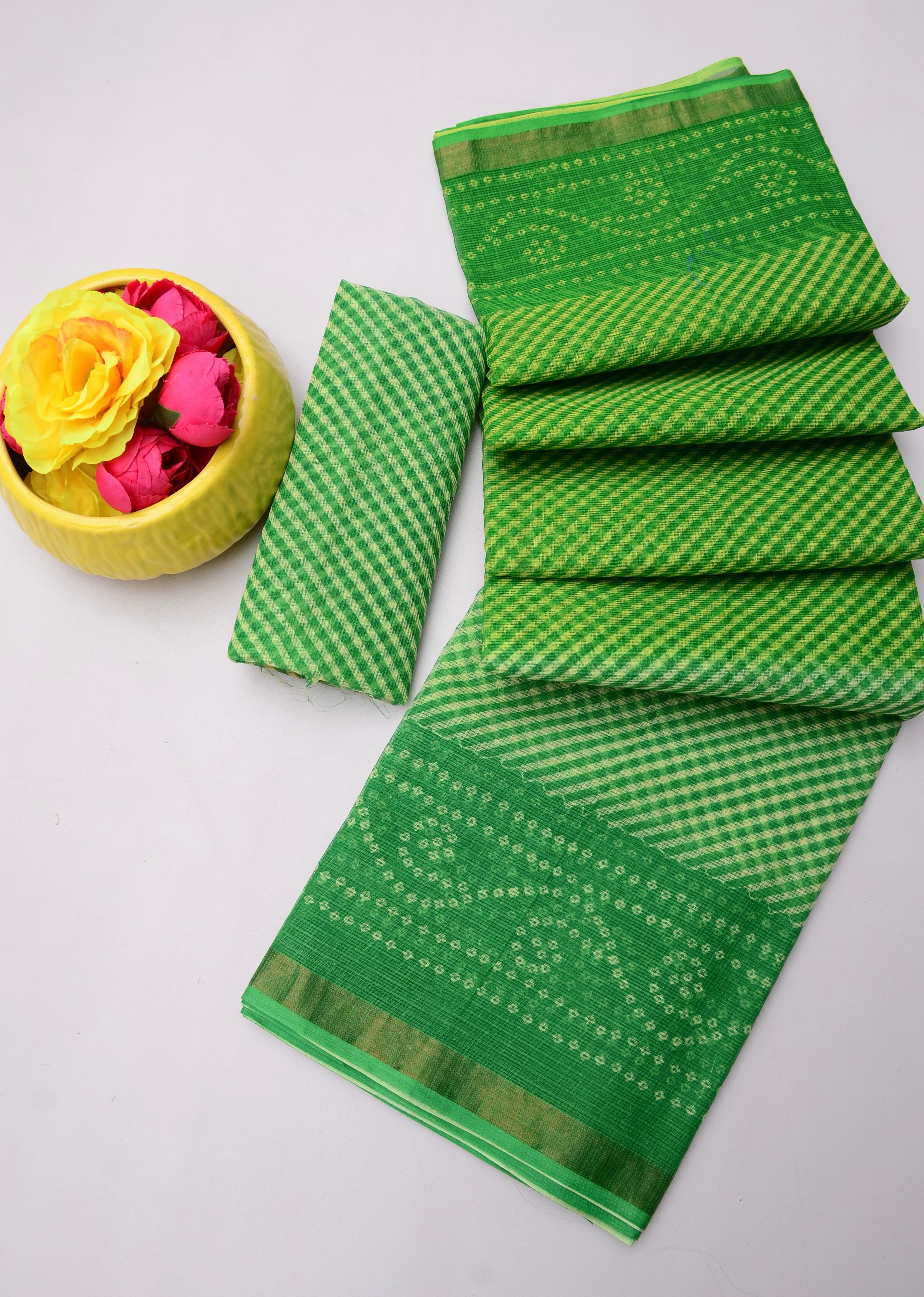 Jhalak- Green Kota Doria Leheriya Bandhej Saree
