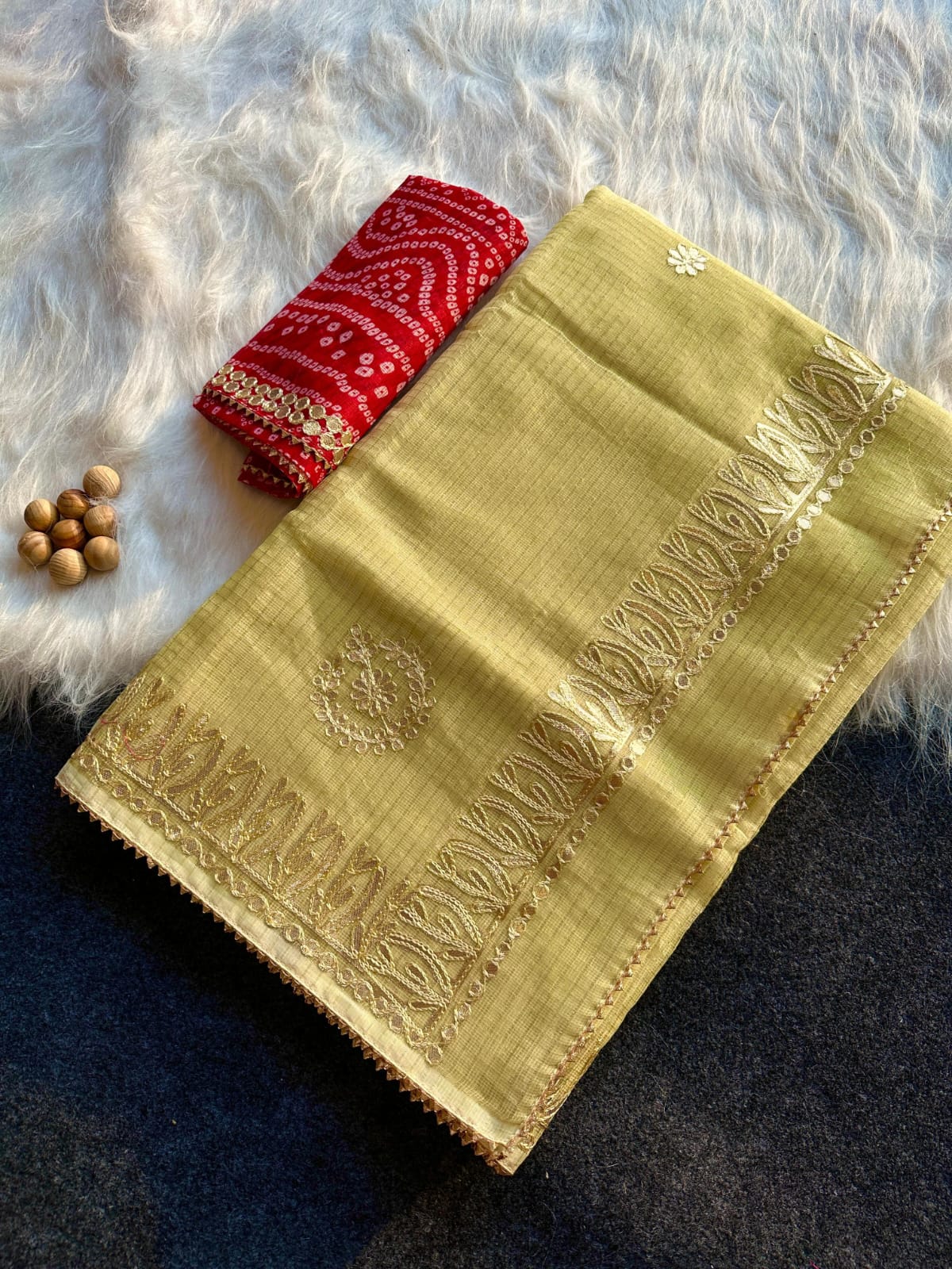 Bindiya- Yellow Kota Doria Gota Patti Saree