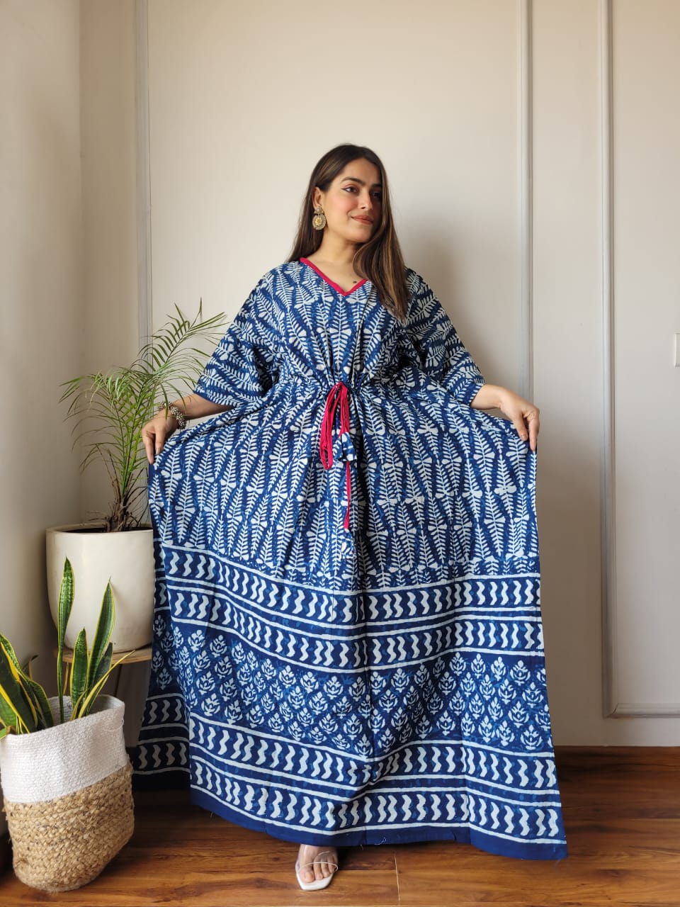 Blue Printed Cotton Kaftan