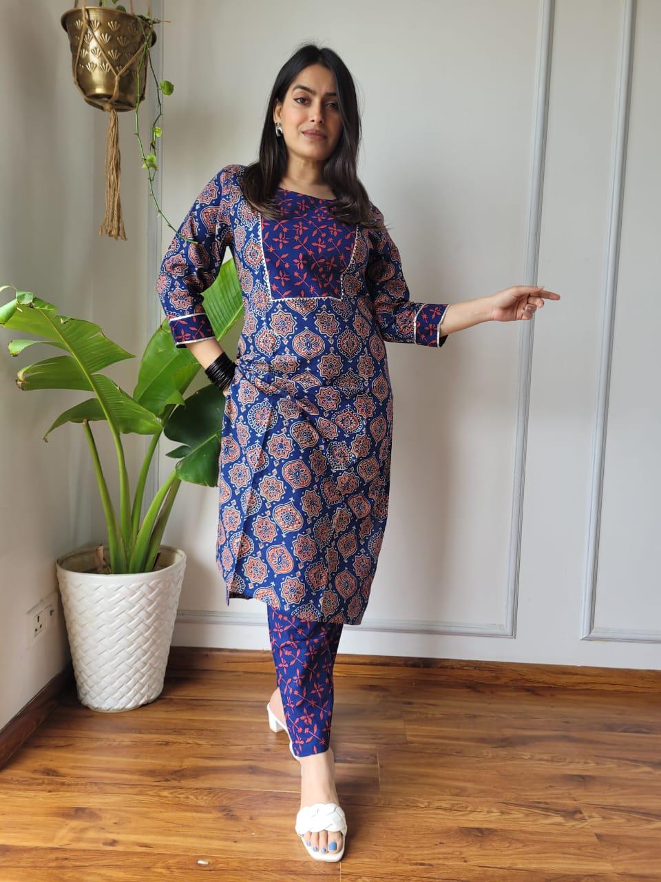 Jamuni colour Bagru Hand Block Printed Suit