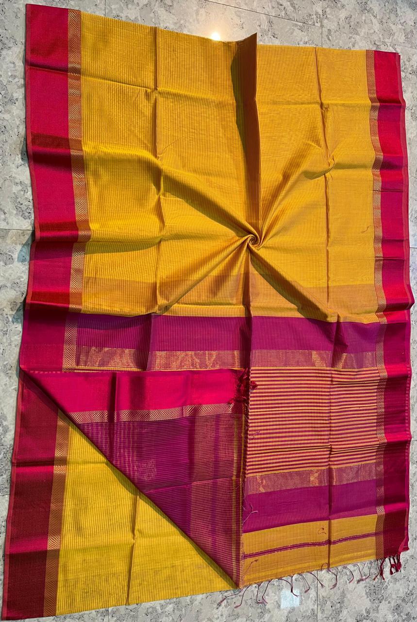 Maheshwari Silk Saree In Yellow
