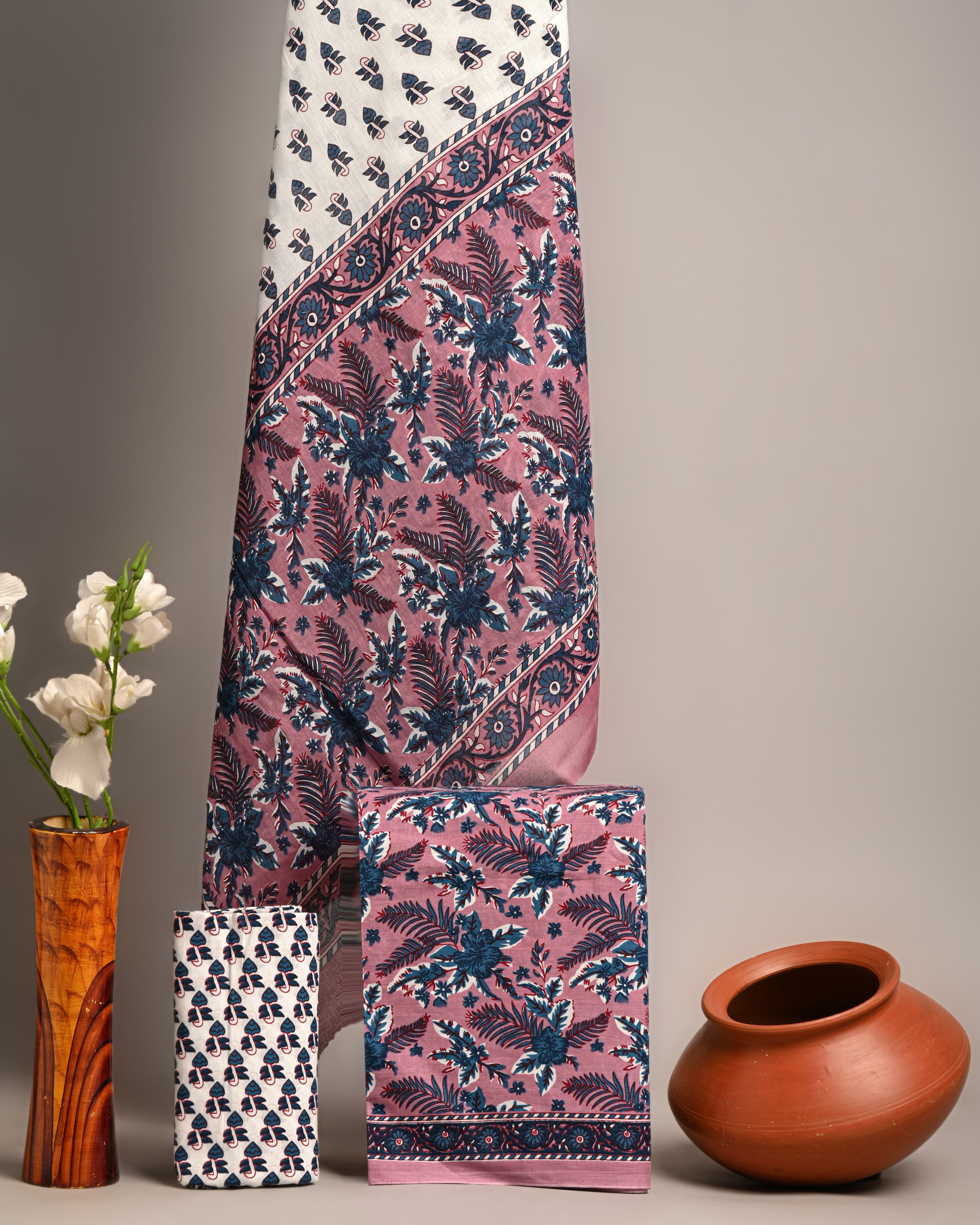 Pink Hand block Print Cotton Suit