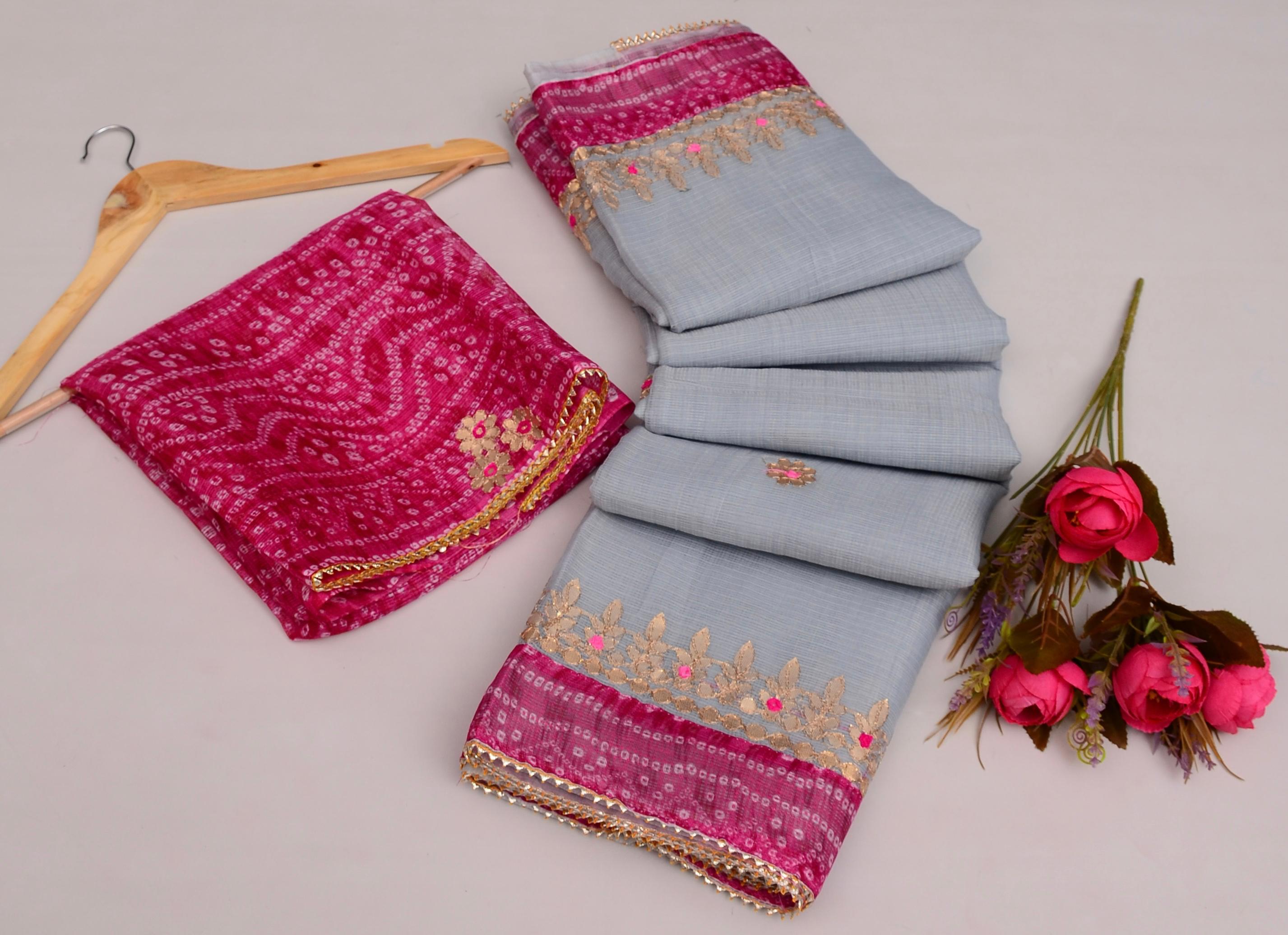 Riddhi- Grey Kota Doria Gota Patti Saree