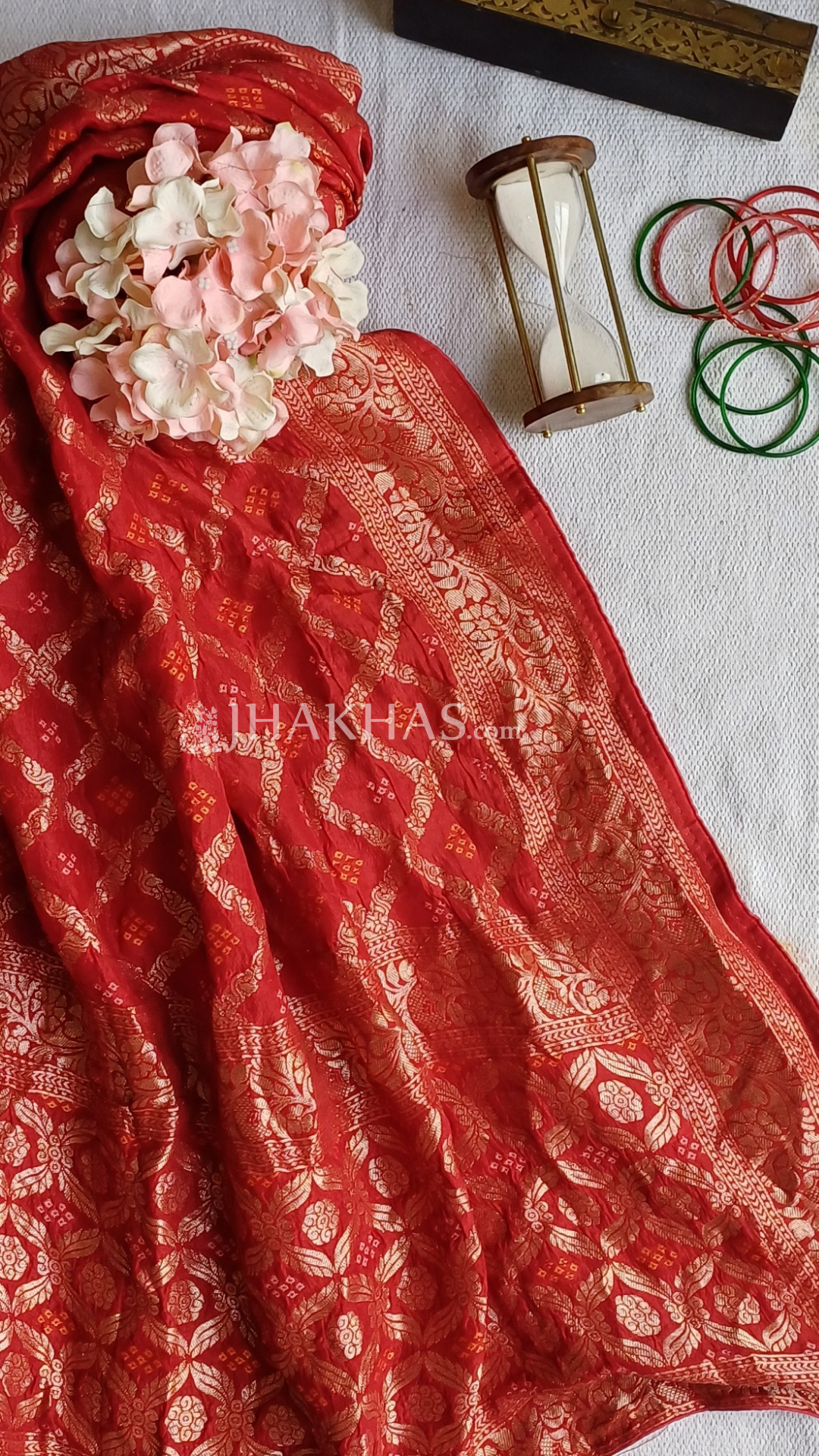 Red gharchola dupatta in Dola silk 