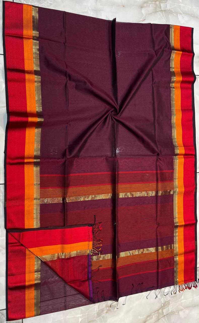 Maheshwari Silk Saree In Wine