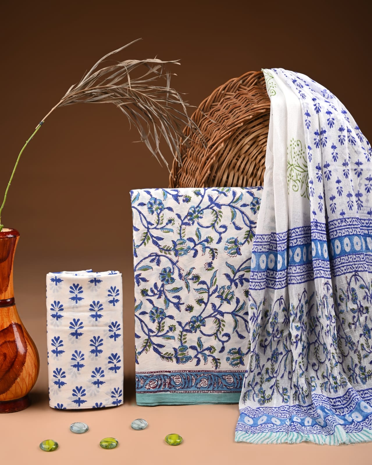 White Indigo Hand block Print Cotton Suit