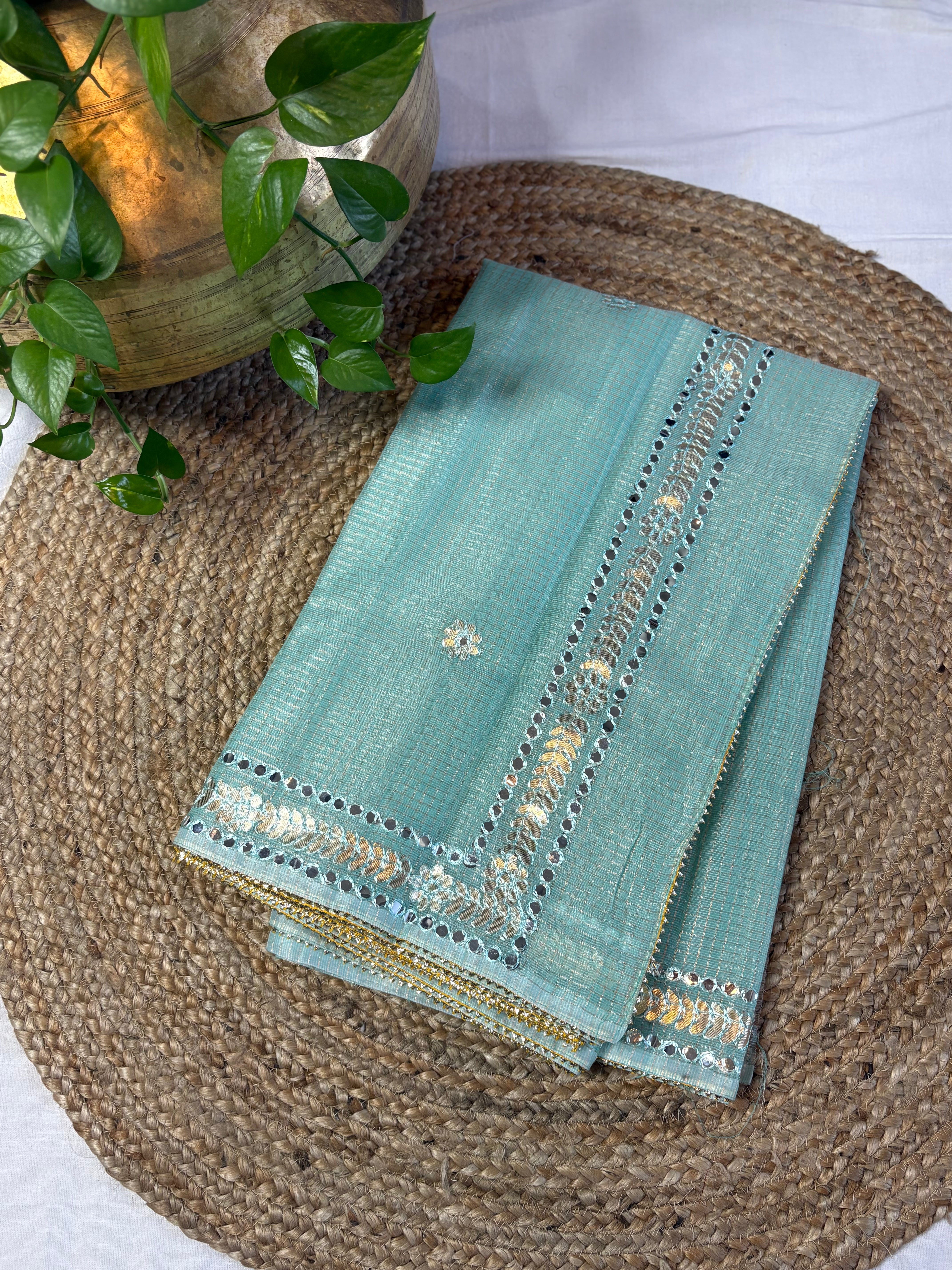 Morni Blue Kota Doria Gota Patti Saree