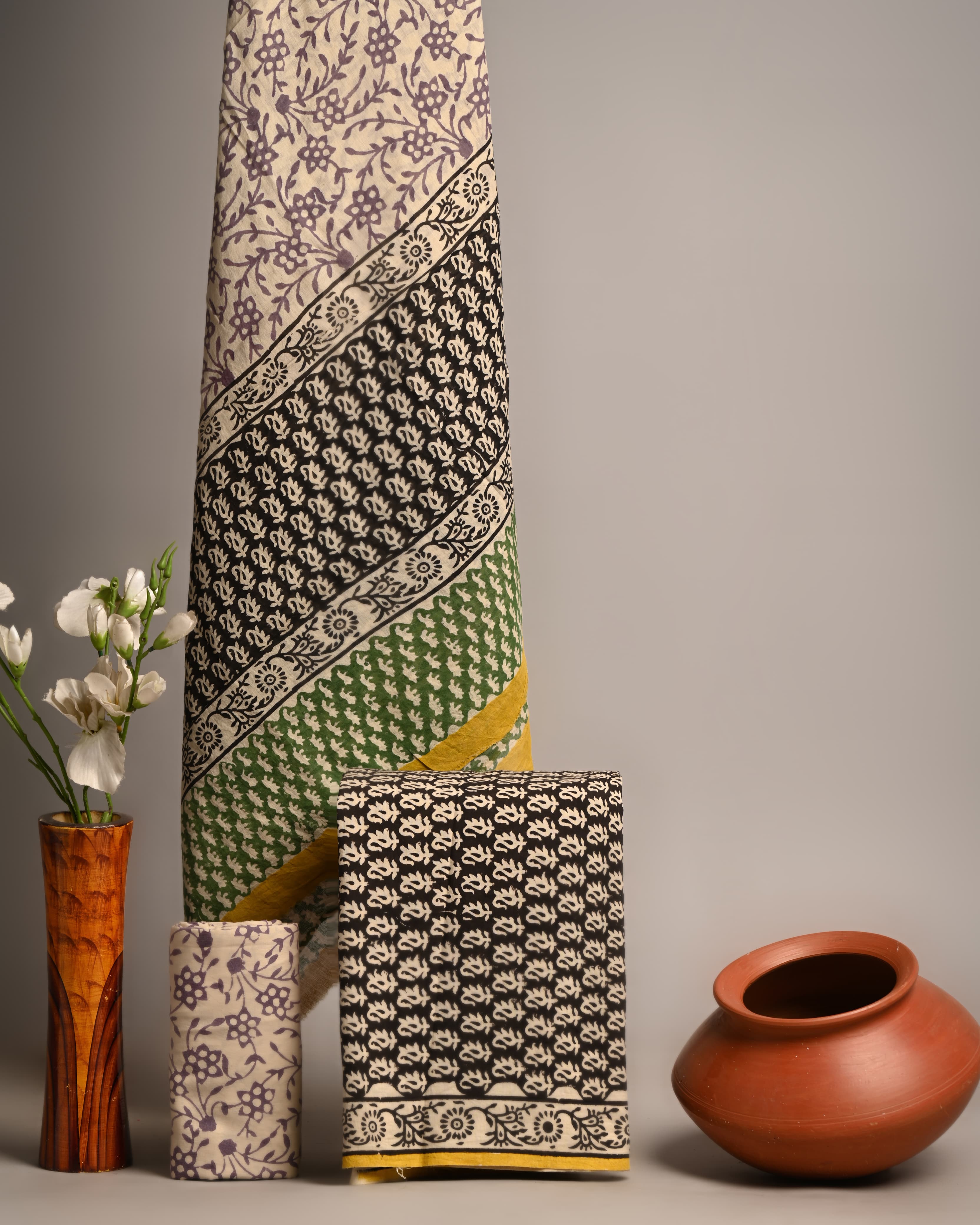 Black Indigo Hand block Print Cotton Suit