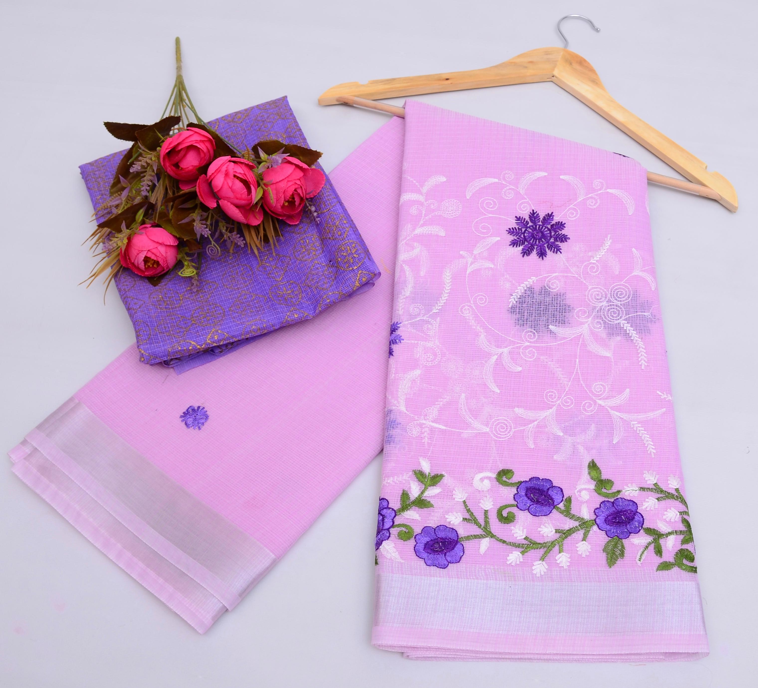 Rooprekha- Pink Kota Doria Embroidery Work Saree