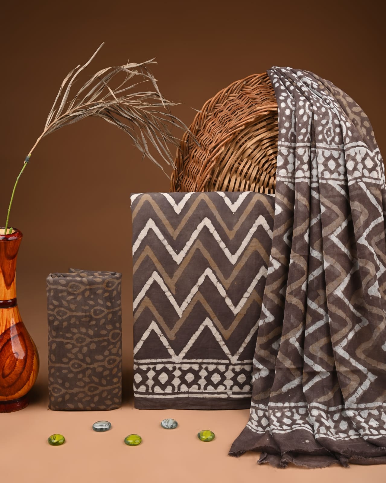 Brown Indigo Hand block Print Cotton Suit