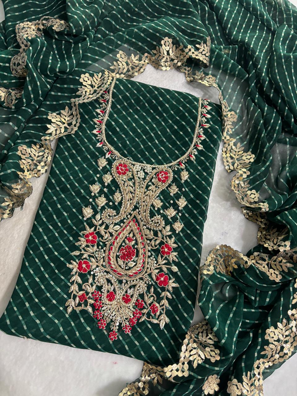Beautiful Dark Green Color Gota Patti Work Suit