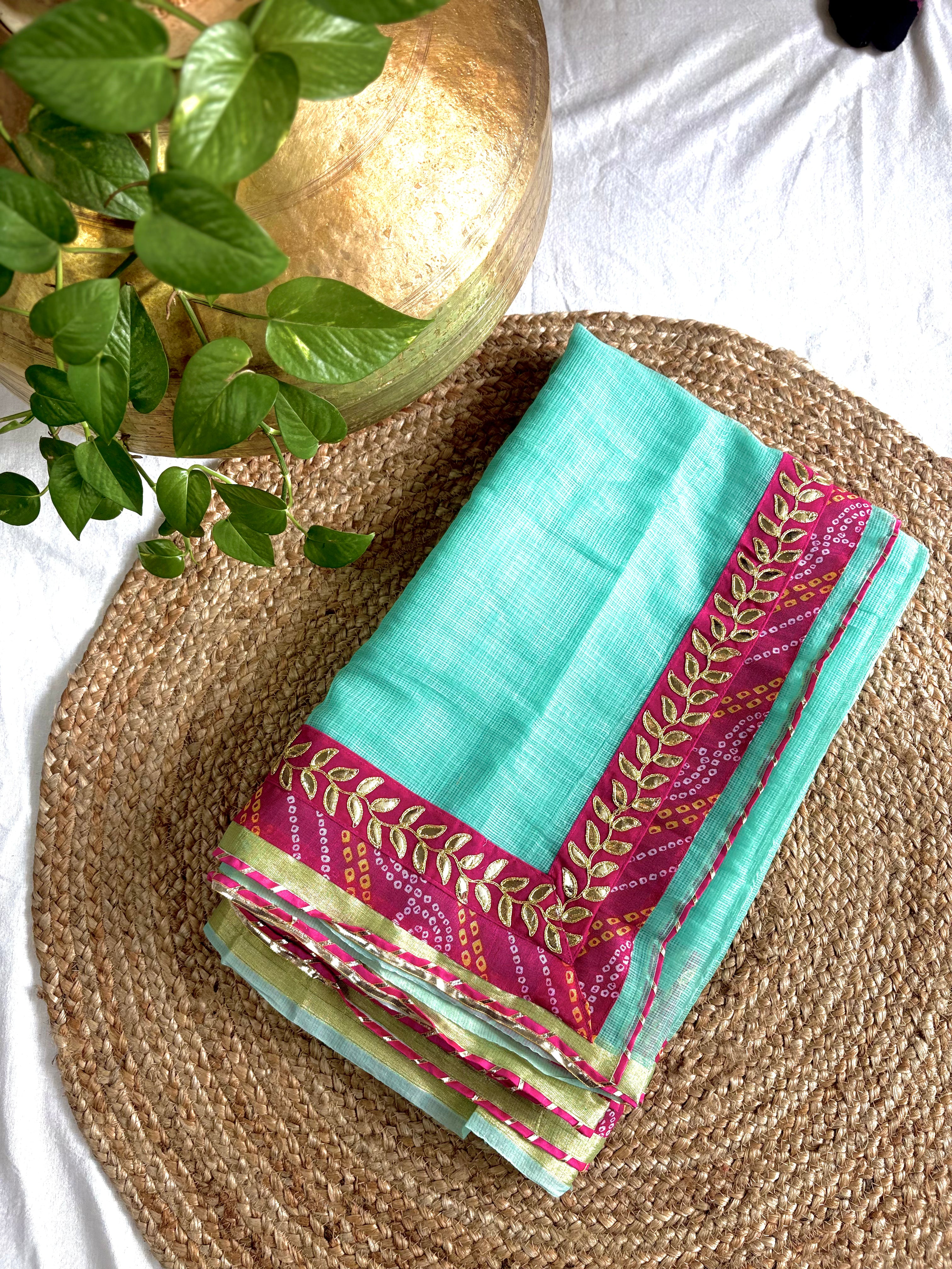 Sea Green Kota Doria Gota Patti Saree