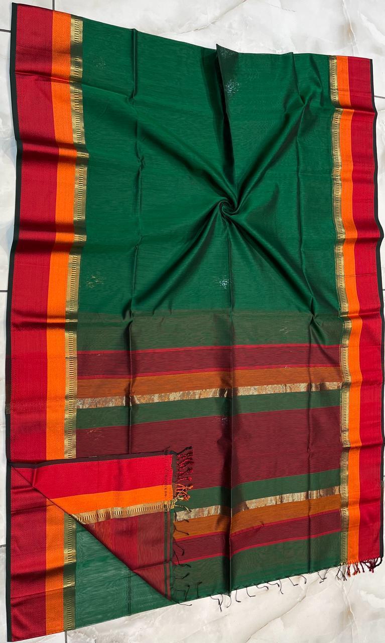 Maheshwari Silk Saree In Green