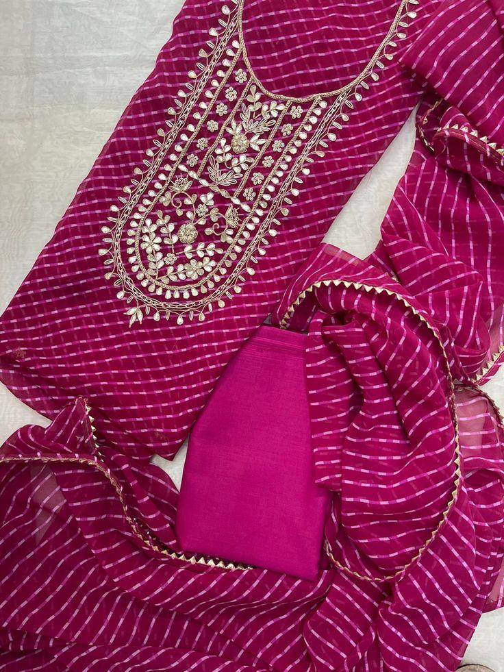 Beautiful Pink Color Leheriya Gota Patti Work Suit