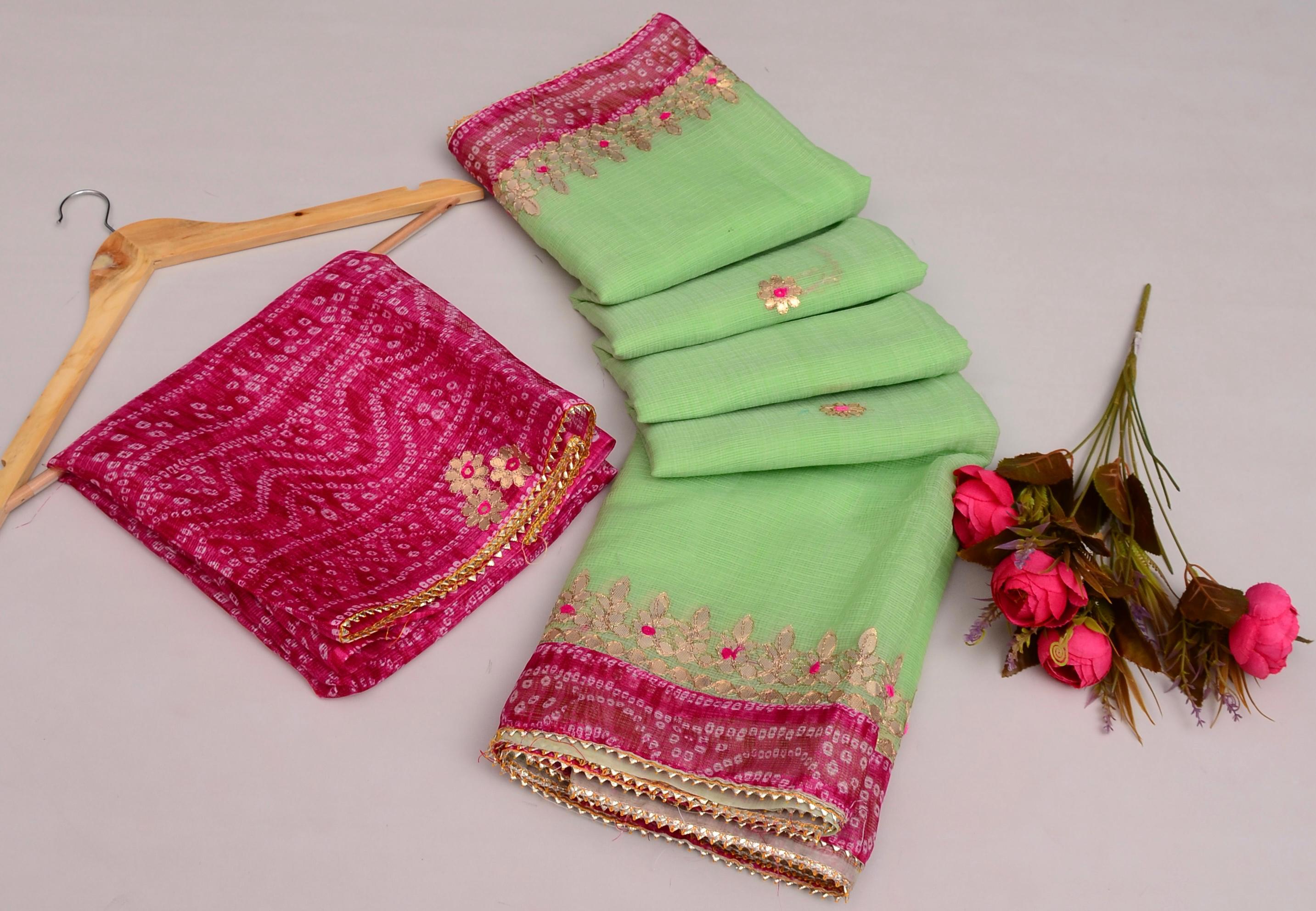 Shaila- Pista Green Kota Doria Gota Patti Saree