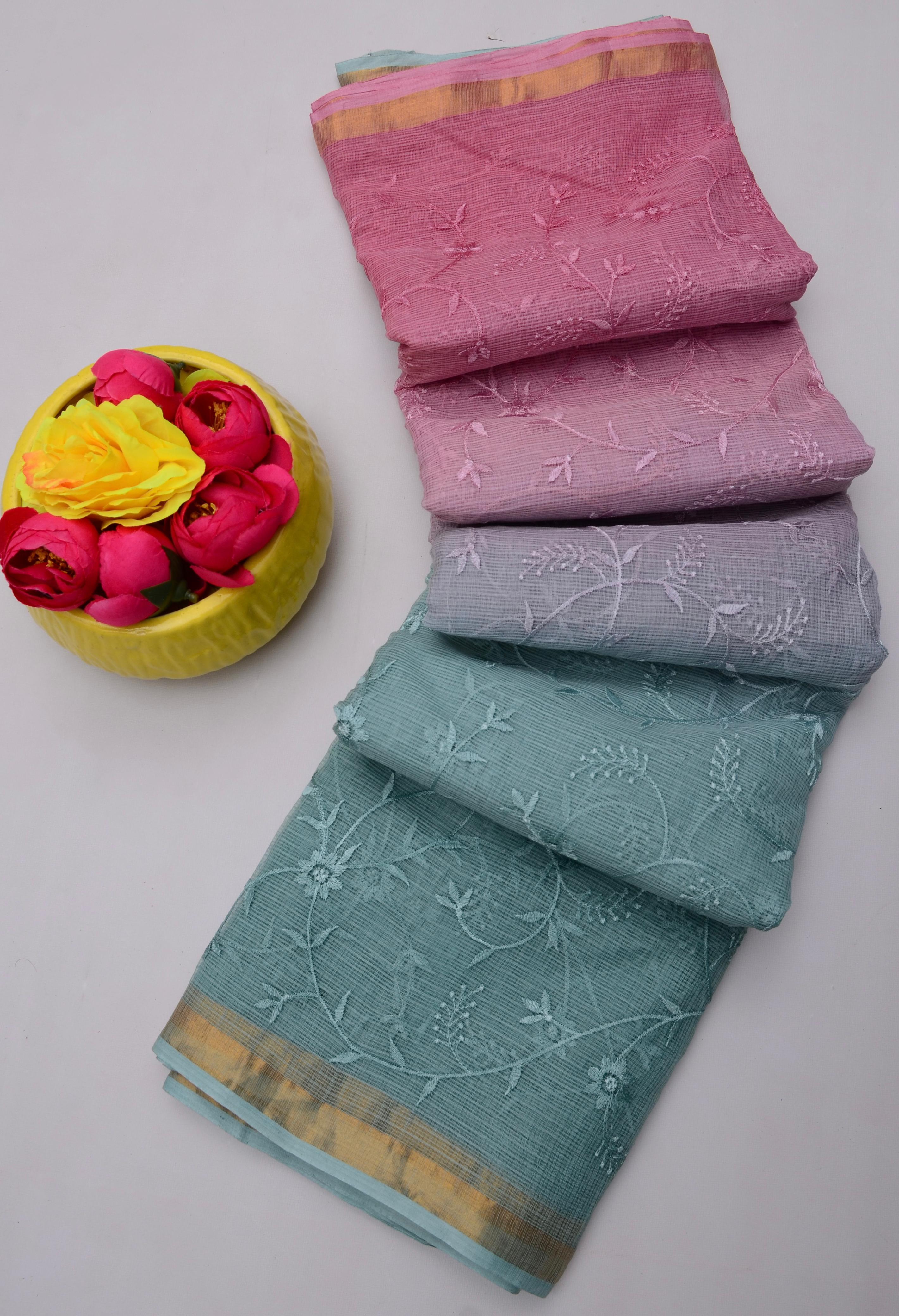 Lali- Dusty pink & Green Kota Doria All Over Embroidery Work Saree