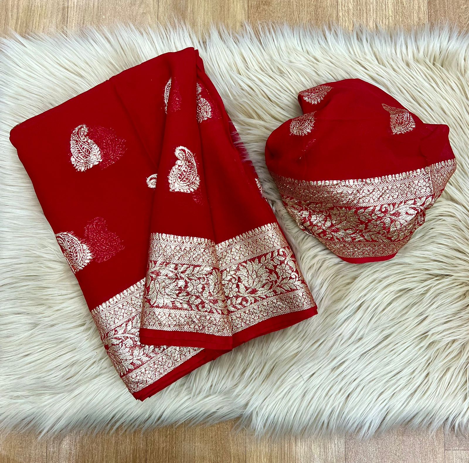 Red Banarasee soft silk georgette Saree