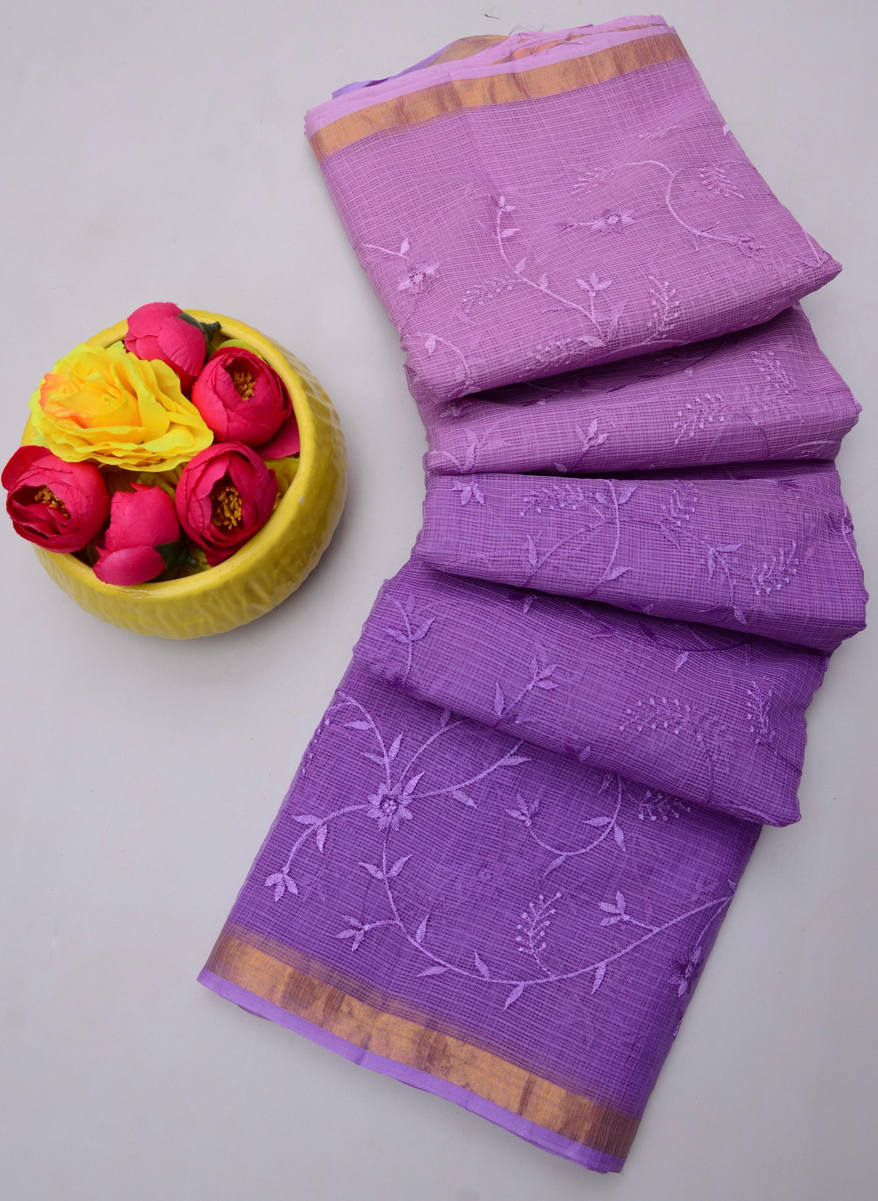 Manorama- Purple Kota Doria All Over Embroidery Work Saree