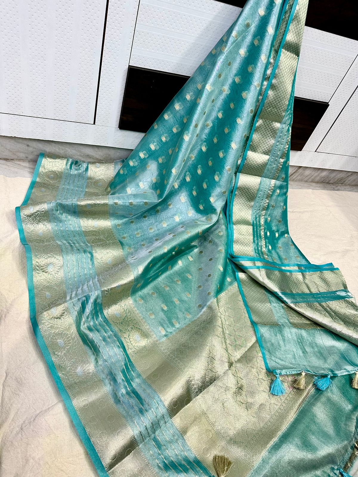 Sky Blue Trending Banarasi Tissue Saree
