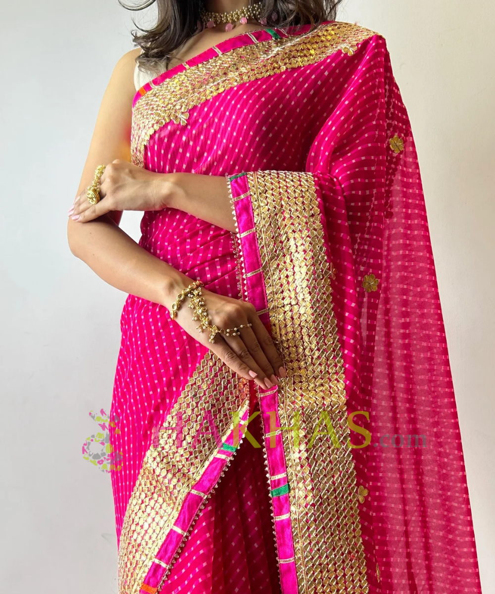 Pink Leheriya Gota Saree