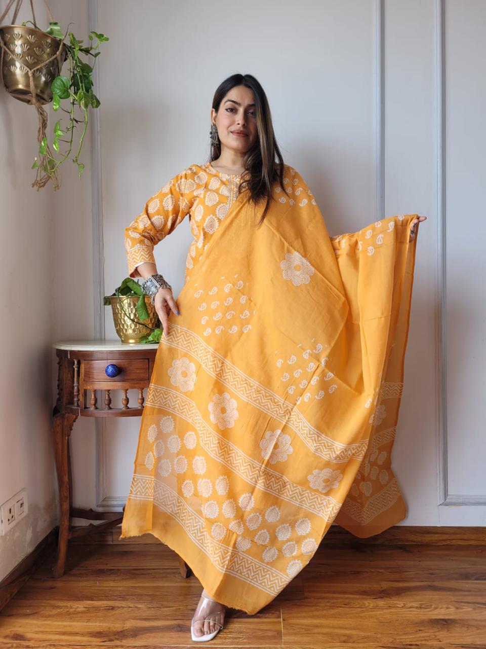 Yellow Cotton Suit Set