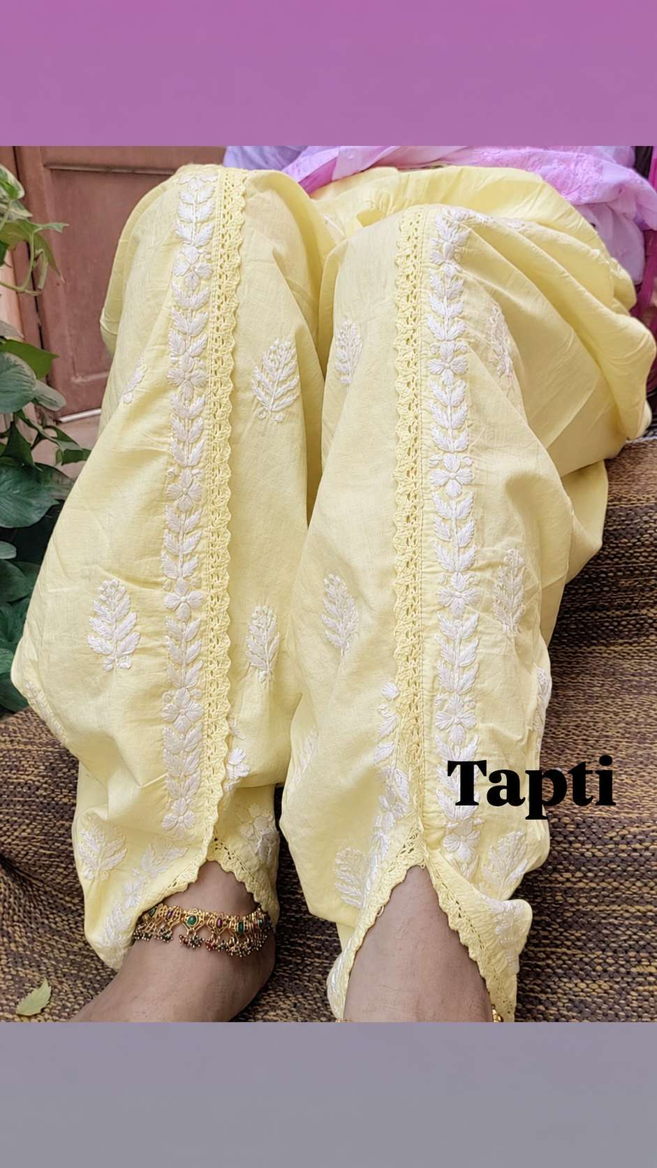 Kiwi Yellow Chikankari Dhoti Salwar