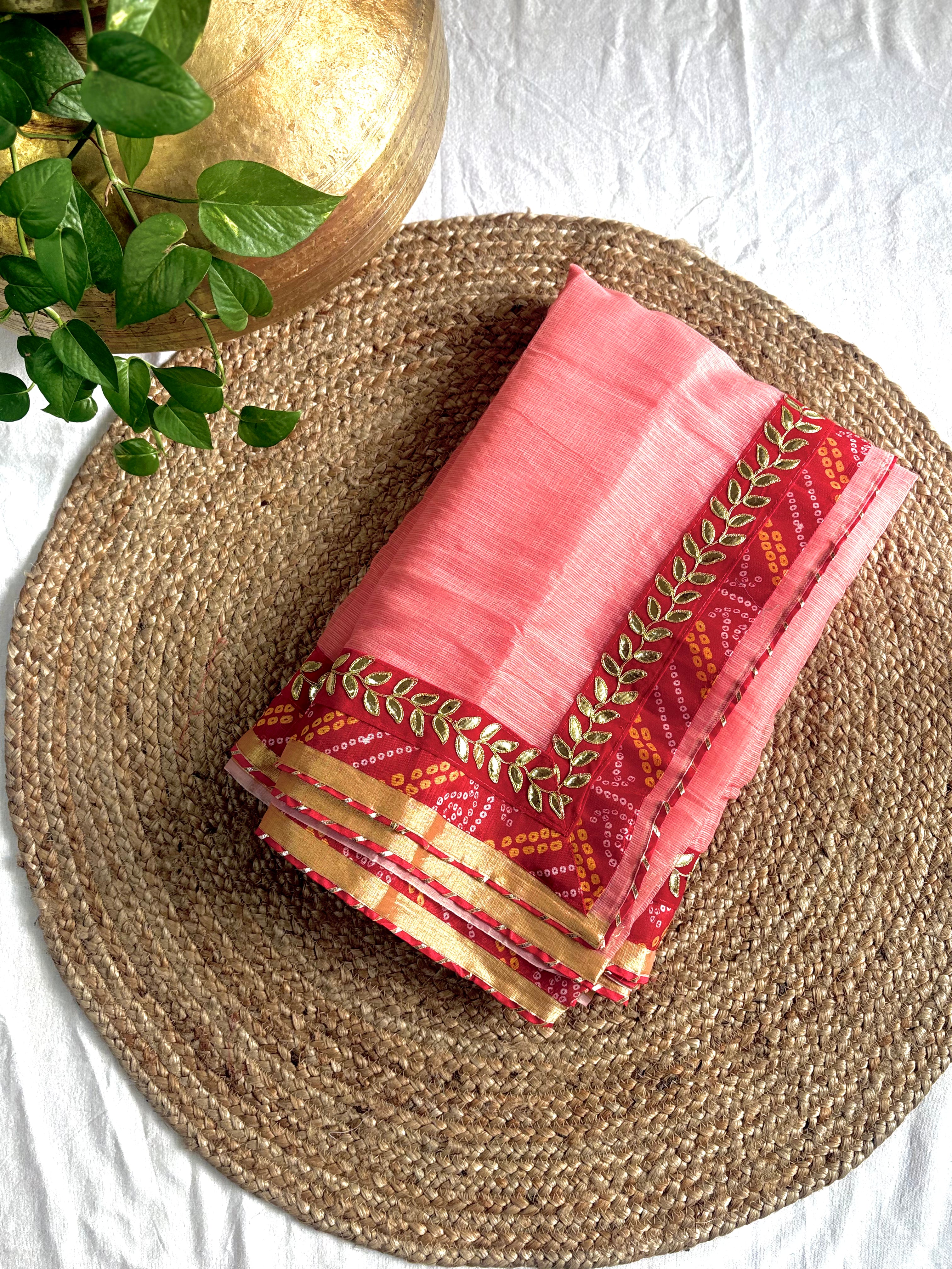 Reva Peach colour Kota Doria Gota Patti Saree