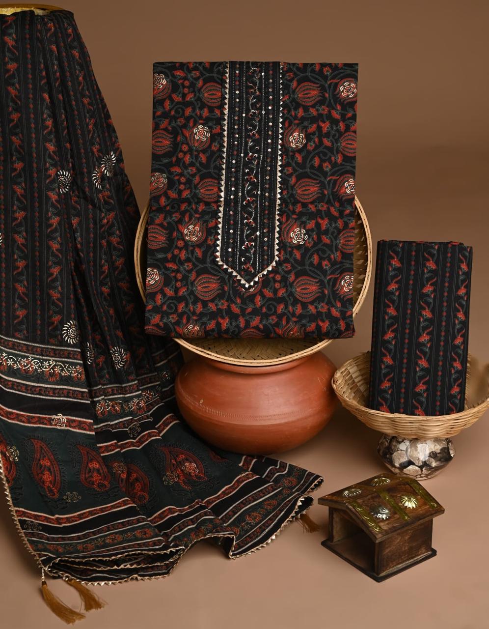 kurti with gota patti and zari work cotton suit set